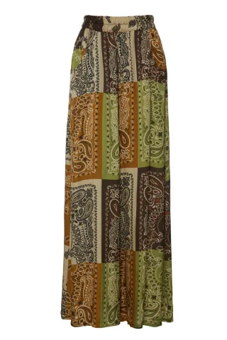 bsb - Marlenehose mit weitem Bein und Ethno-Muster grün/orange - Gr. - XS
