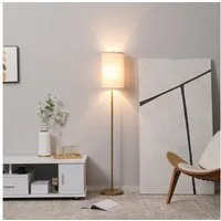 HOMCOM Stehlampe Wohnzimmer Stehleuchte mit Leinen Lampenschirm, Zugkettenschalter, Ein-,Ausschalter, ohne Leuchtmittel, mit Stahlständer, E27 Fassung Standlampe für Schlafzimmer, Cremeweiß