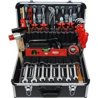 FAMEX Werkzeugset 440-93 Werkzeugkasten PROFESSIONAL, (Werkzeugkiste, 98-tlg., gefüllt, bestückt), Kapazität 24kg, abschließbar, CV-Stahl, Platz für weiteres Werkzeug