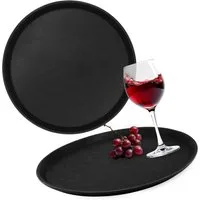Spetebo Tablett 2er Set Serviertablett rutschfest rund 35 cm schwarz wiederverwendbar, Kunststoff, (Anzahl, 1-tlg., Set), wiederverwendbar