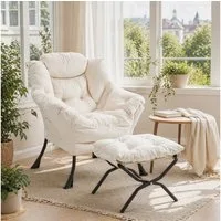 ANYSUN Loungesessel Relaxsessel aus Samt mit Nackenstütze, ergonomisch weich gepolstert (Sessel mit optionalem Fußhocker, Relaxsessel), Kompakter Relaxsessel 75 x 80 x 85 cm, wahlweise mit Fußhocker