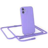 EAZY CASE Handykette Runde Kette für Apple iPhone 12 Mini 5,4 Zoll, Ketten Kordel Transparent Case abnehmbare Handyhülle Flieder Lila Gold
