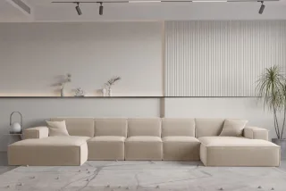 Wohnlandschaft U-Form CELES PREMIUM XL in Stoff Opera Velvet Sand