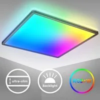 B.K.Licht LED Deckenleuchte RGBW LED Panel dimmbar 42x42cm ultraflach schwarz BKL1552, Dimmfunktion, LED fest integriert, 2700K - Extra-Warmweiß, Deckenlampe Backlight Fernbedienung Wohnzimmer Büro