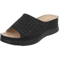 Ital-Design Damen Pantolette mit Lochmuster und Komfortsohle Plateausandaletten (91849122) Keilabsatz/Wedge Keilsandaletten in Schwarz
