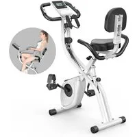 Gywowken Heimtrainer Fitnessbike - Hometrainer Fahrrad Klappbar (klappbarer Heimtrainer, LCD-Display, Handpulssensoren), mit 8 Stufen verstellbarem Magnetwiderstand und Spannseil