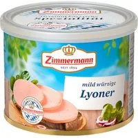 Zimmermann Wurstkonserve, Zimmermann Lyoner Wurst geschnitten Herzhaft und mild gewürzt 200g