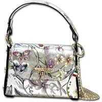 FLORENCE Umhängetasche silber farbig Florence Tasche Leder (Umhängetasche, Umhängetasche), Damen Tasche Echtes Leder silber, bunt, Made-In Italy