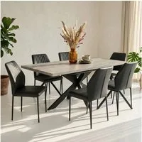 Jiexi Essgruppe Tisch-und Stuhlset, Ausziehbarer Esstisch (160–200 cm) mit 6-8 Stühlen