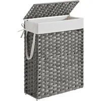 SONGMICS Wäschekorb schmal, Wäschesammler 55 L, Wäschebox, faltbar, 46 x 20 x 61 cm (aus synthetischem Rattan, geflochten), mit Deckel und Griffen, herausnehmbarer Wäschesack, taubengrau