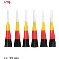 Fries Trillerpfeife 6 x Deutschland Fan Tröte 19 cm Horn Blaster EM WM Schwarz Rot Gold, 6 Stück, 19 cm Lang