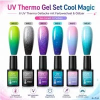 Sun Garden Nails Gel-Nagellack 6er UV Thermo Gel Set Cool Magic, leuchtend, einfache Verarbeitung