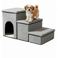 relaxdays Haustiertreppe Faltbare Hundetreppe mit 3 Stufen, Hellgrau
