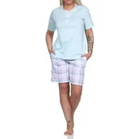Normann Pyjama Damen kurzarm Schlafanzug Shorty mit karierter Hose aus Jersey