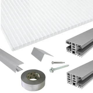 Polycarbonat Stegplatten | Terrassendach-Set | Mendiger Thermo Verlegeprofil | 16 mm | Nova Lite | glasklar