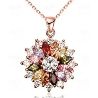 RAIKOU Collier Damen Halskette Blumen Anhänger mit bunten Zirkonia Silber/Rosen Farbe, Anti-Oxidations-Schmuckbox
