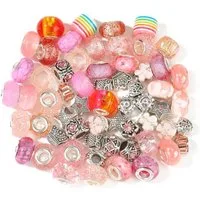 Kopper-24 Bastelperlen Großlochperlen Glasperlen Charm Mix mit 60 Perlen, Rosa 2