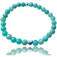 Steinfixx® Perlenarmband Amazonit "Ice" mit 925 Silberperle und edler Geschenkbox (AAA-Qualität, 1-tlg., Edelsteinarmband, runde Perlen), mit Herz oder Stern je nach Variante