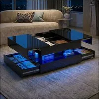 Furnishings Home Couchtisch LED-Couchtisch mit Stauraum & Tech Design (1-St., Hochglänz Oberfläche), Mit versteckter Stauraum und integrierter Beleuchtung
