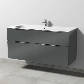 Sanipa 3way Keramik-Set Finion Keramik-Waschtisch und Unterbau mit 4 Auszügen, Anthrazit-Glanz UF40279