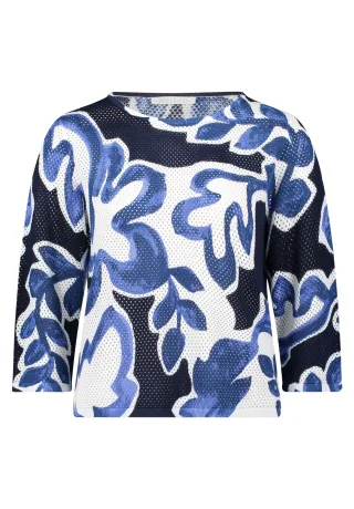 Betty & Co - Lochstrick-Pullover Weiß/Dunkelblau - Gr. - 42