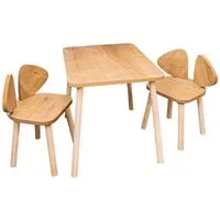 COZYCOLLECTIONS Kindersitzgruppe Kindertisch-Set mit Tiermotiv-Stühlen aus Naturholz, (Kindertisch-Set, 3-tlg., 3-teilig (1 Tisch + 2 Stühle), Montessori-Design: fördert Selbstständigkeit, Ordnung & Kreativität