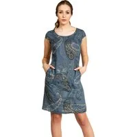 Caspar Sommerkleid SKL022 Damen Sommer Leinenkleid mit Paisley Print bis Größe 50 Luftig leicht, figurumspielende Form, mit seitlichem Jersey-Einsatz