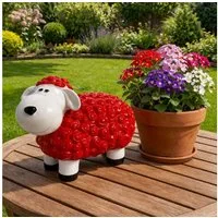 Online-Fuchs Gartenfigur für draußen - lustiges Schaf, rot - Deko Figuren - 20 cm groß, (wetterfest, süßes Lächeln für Ihre Gäste), bunte Dekoration im Garten für Frühling, Sommer und Herbst