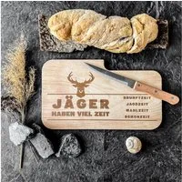 Spruchreif® Schneidebrett Brotzeitbrett mit Messer, Männergeschenke, Geschenk Jagdsport