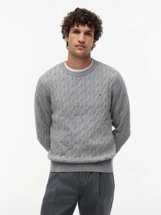 CLASSIC COTTON CABLE CREW NECK Medium Grey Heather - Gr. - S