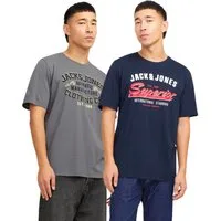 Jack & Jones T-Shirt Bequemes Logo-Shirt mit Printdruck (2er-Pack)