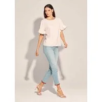 MADELEINE Kurzarmbluse Oversized-Bluse mit Volants, Kurzarm Uni-Design, runder Ausschnitt, Knopfverschluss hinten