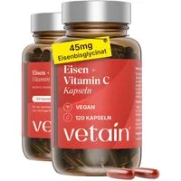 VETAIN Eisen 45mg + 250mg Vitamin C – hochdosiert, vegan - 120 Kapseln