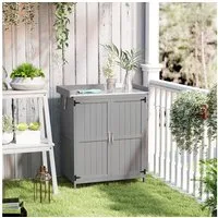 Outsunny Gerätehaus wetterfest, mit Klappdach, Ablagen, Arbeitsfläche, BxT: 74x43 cm, (Gartenschrank aus Holz, 1 St., Geräteschuppen), für Garten, Terrasse, Grau