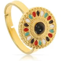 Made by Nami Fingerring in Gold mit Cleopatra Verzierung mit Sonnen Symbol und bunten Steinen, Ägyptischer Schmuck Wasserfest Größenverstellbar