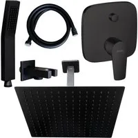 Hansgrohe und Jowi Duscharmatur Talis E Schwarz Unterputz Regendusche Kopfbrause Deckenanschluss (Unterputz-Duschsystem, Set) Mattschwarz