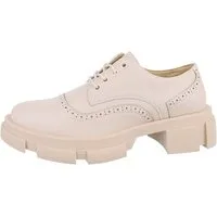 Ital-Design Damen Schnürschuhe Freizeit Schnürschuh Blockabsatz Schnürer in Beige