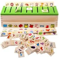 POPOLIC Lernspielzeug Kinderspielzeug,spielzeug für kinder ab 3 jahre, Lernspielzeug (1-St., Es gibt Chinesisch und Englisch im Produkt), enthält 80 Minikarten und 8 Sortierstäbe zu 8 Themen