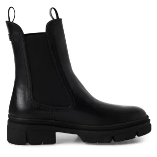 Tamaris Damen Klassische Chelsea-Stiefeletten aus schwarzem Leder mit hohem Überzug