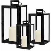 Mojawo Laterne 3er Laternenset Windlicht Gartenlaterne Metall Schwarz H30/40/53cm