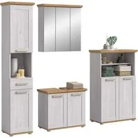 welltime Badmöbel-Set COSENZA, 4-teilig, in Landhausoptik, mit farblich abgesetztem Kranz, (4-St., best. aus: 1 Hochschrank, 1 Spiegelschrank, 1 WBU und 1 Midischrank), Bad-Kombination, Badezimmer, Kombi, Bad, Bad-Möbel