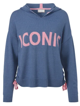 eiszeit - Pullover Kapuze 1/1 Arm Intarsie smoke blue mel/candy - Gr. - 54