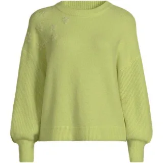 Rundhalspullover mit aufgestickten Blumen, Damen,  Grün, by Lands' End
