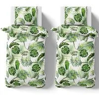 Visaggio Bettwäsche Tropical 135x200 155x220 Bettbezug Allergiker geeignet, Microfaser, 4 teilig, Tropische Blätter Bettbezug Dschungel