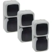ChiliTec Aufputz-Steckdose 3er Set Feuchtraum Kombination Steckdose Schalter IP44 grau Aufputz