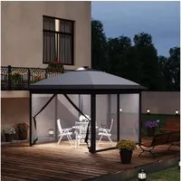 Outsunny Faltpavillon Pavillon 3,3 x 3,3 m Partyzelt mit LED, USB-Ladeanschluss, mit 4 Seitenteilen, (Pop-Up-Pavillon, Gartenpavillon), mit Sonnenschutz inkl. Tasche Oxford Grau