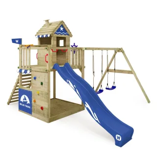 Spielturm Smart Lodge 150 - Massivholz Kletterturm mit Rutsche, Doppelschaukel & Sandkasten für Kinder - Stabiles Spielhaus im Garten - Wickey
