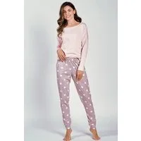Mademoiselle Sommeil Pyjama Schlafanzug mit zartrosa Oberteil & Hose in hellrosa (2 tlg., 1 Stück) mit weißen Punkten