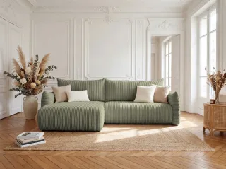 Ecksofa Schlafsofa MAILAND in Stoff Tilia Olivgrün Ottomane Links