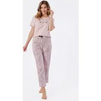 COOLISMO NIGHTWEAR Pyjama Schlafanzug Damen in Altrosa (2 tlg) 7/8-Hose mit Grafik-Muster & Shirt mit Motiv-Print